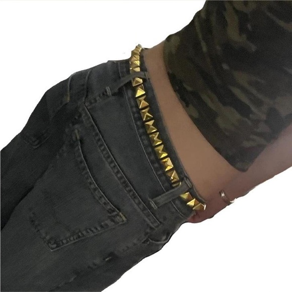 Linea Pelle Accessories - Linea Pelle Collection Size XS Black Leather Skinny Belt W/ Gold Studs